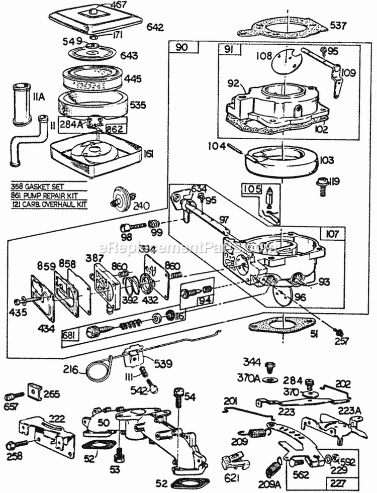 Carburetor Assembly AC Diagram and Parts List for 421437-0021-99  Briggs and Stratton Engine